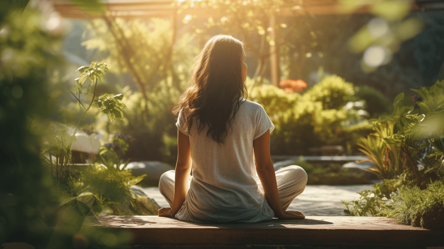 Woman meditating in a forest